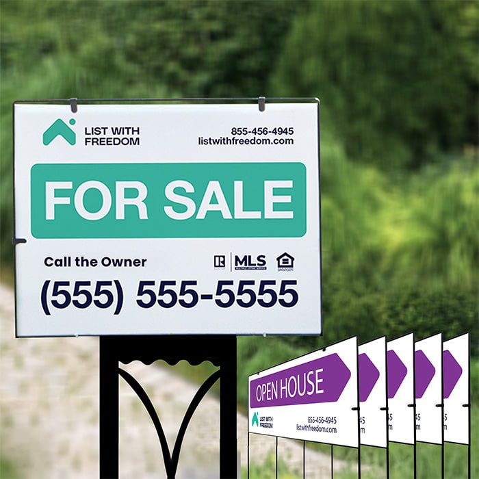 ListWithFreedom FOR SALE Yard Sign + 5 OPEN HOUSE Signs